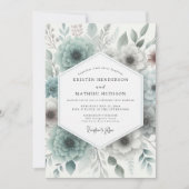 Invitation Mariage Botanique de Teinte Cyan en Forêt (Devant)