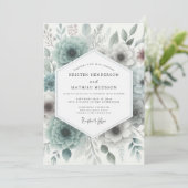 Invitation Mariage Botanique de Teinte Cyan en Forêt (Debout devant)