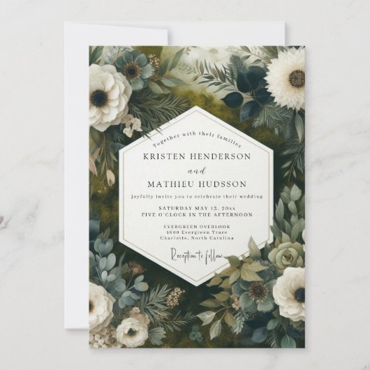 Invitation Mariage Botanique de Teinte de Tilleul Profond en (Devant)