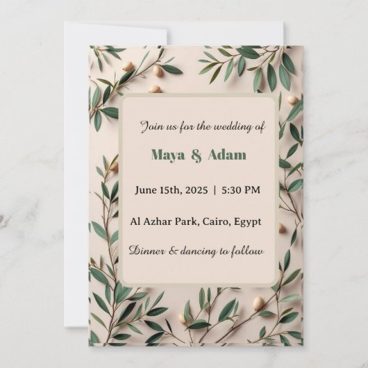 Invitation Mariage botanique de verdure de branche d'olivier (Devant)