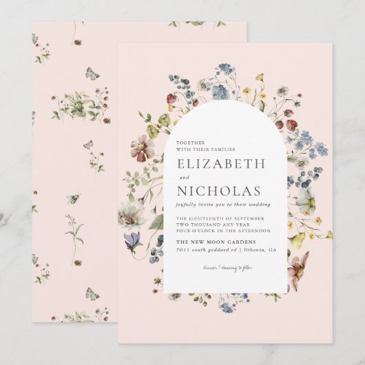 Invitation Mariage botanique de verdure de fleur sauvage (Devant / Derrière)