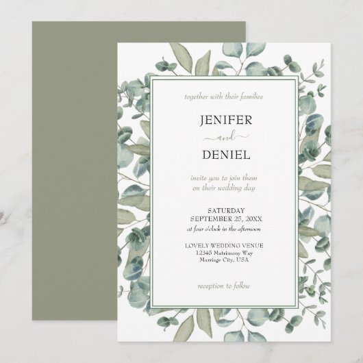 Invitation Mariage botanique de verdure d'eucalyptus (Devant / Derrière)