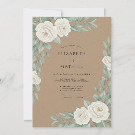 Invitation Mariage botanique délicat à la crème (Devant)