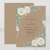 Invitation Mariage botanique délicat à la crème (Devant / Derrière)