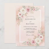 Invitation Mariage Botanique Délicat Rose Pâle (Devant / Derrière)