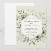 Invitation Mariage Botanique Délicat Sage (Devant / Derrière)