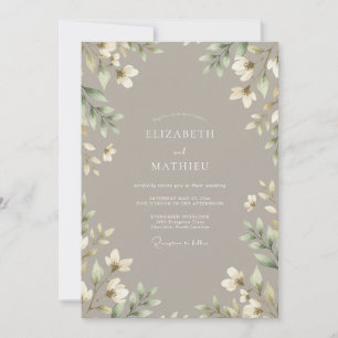 Invitation Mariage Botanique Délicat Taupe
