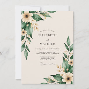 Invitation Mariage Botanique Délicat Vert Émeraude