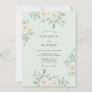 Invitation Mariage botanique délicat vert menthe