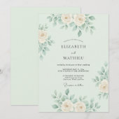 Invitation Mariage Botanique Délicat Vert Menthe (Devant / Derrière)