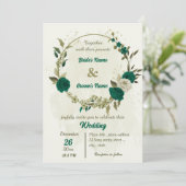 Invitation mariage botanique des fleurs beiges vert émeraude (Debout devant)