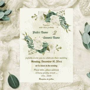 Invitation mariage botanique des fleurs blanches sauge