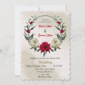 Invitation mariage botanique des fleurs jaune pâle rouge (Devant)