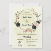 Invitation mariage botanique des fleurs rose vif noir (Devant)