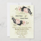 Invitation mariage botanique des fleurs rose vif noir (Devant)