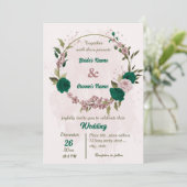Invitation mariage botanique des fleurs vert émeraude rose (Debout devant)