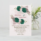 Invitation mariage botanique des fleurs vert émeraude rose (Debout devant)