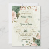 Invitation mariage botanique des fleurs vert sauge (Devant)