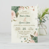 Invitation mariage botanique des fleurs vert sauge (Debout devant)