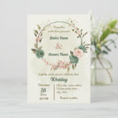 Invitation mariage botanique des fleurs vert sauge (Debout devant)