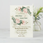 Invitation mariage botanique des fleurs vert sauge (Debout devant)