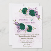 Invitation mariage botanique des fleurs violettes vert émerau (Devant)