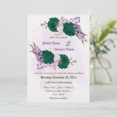 Invitation mariage botanique des fleurs violettes vert émerau (Debout devant)