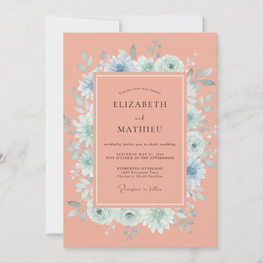 Invitation Mariage botanique d'été au corail doux (Devant)