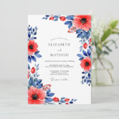 Invitation Mariage Botanique d'Été Indigo Rouge (Debout devant)