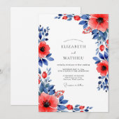 Invitation Mariage Botanique d'Été Indigo Rouge (Devant / Derrière)