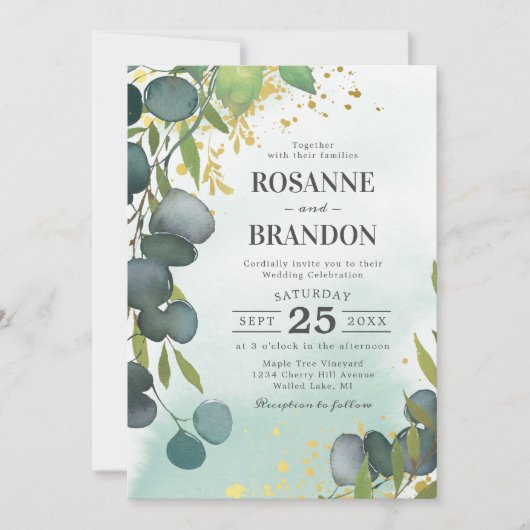 Invitation Mariage botanique d'Eucalyptus (Devant)