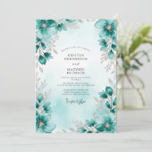 Invitation Mariage botanique d'hiver argent sarcelle (Debout devant)