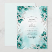Invitation Mariage botanique d'hiver argent sarcelle (Devant / Derrière)