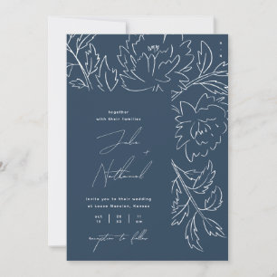 Invitation Mariage botanique d'hiver bleu marine