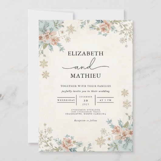 Invitation Mariage botanique d'hiver floral (Devant)