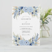 Invitation Mariage Botanique d'Hydrangea Bleu (Debout devant)