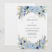 Invitation Mariage Botanique d'Hydrangea Bleu (Devant / Derrière)