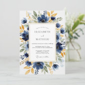 Invitation Mariage Botanique Distingué Bleu Marine (Debout devant)