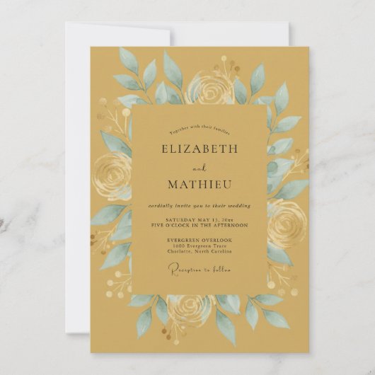 Invitation Mariage botanique distingué or (Devant)