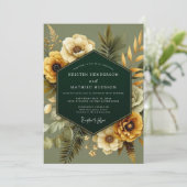 Invitation Mariage botanique d'or émeraude (Debout devant)