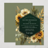Invitation Mariage botanique d'or émeraude (Devant / Derrière)