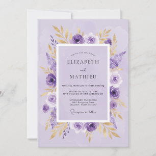Invitation Mariage Botanique Doré aux Lilas