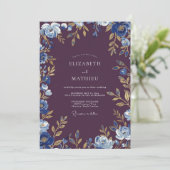 Invitation Mariage Botanique Doré aux Prunes (Debout devant)