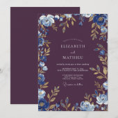 Invitation Mariage Botanique Doré aux Prunes (Devant / Derrière)