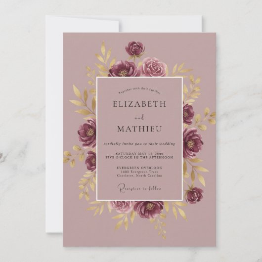 Invitation Mariage Botanique Doré de Bourgogne (Devant)