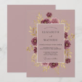 Invitation Mariage Botanique Doré de Bourgogne (Devant / Derrière)
