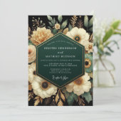 Invitation Mariage Botanique Doré Émeraude (Debout devant)