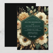 Invitation Mariage Botanique Doré Émeraude (Devant / Derrière)