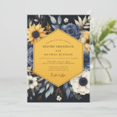 Invitation Mariage Botanique Doré et Marine (Debout devant)