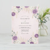 Invitation Mariage Botanique Doré Lavande (Debout devant)